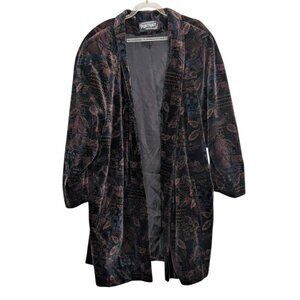 Portrait JL deBall Velvet Opera Coat Womens Size XL Black Floral Swing Jacket